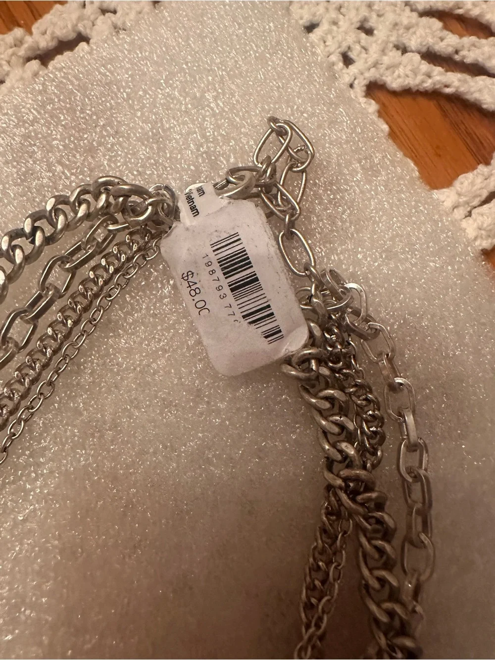 Free People Zella Silver Tone Layered Necklace with Brown Horn and Red Charm NWT